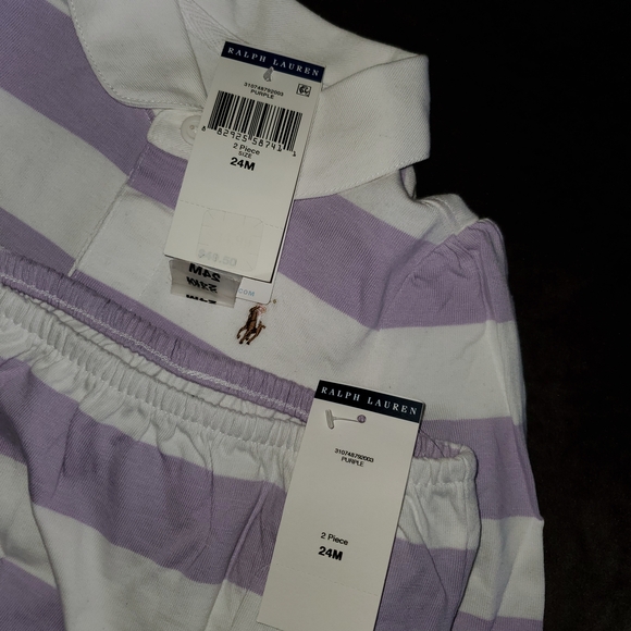 Polo by Ralph Lauren Purple and White Striped Diaper Cover Set - Picture 5 of 6